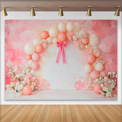 Lofaris Pink Balloon Bow Ribbon Floral Wedding Backdrop, Artistic Abstract Party Photography Background