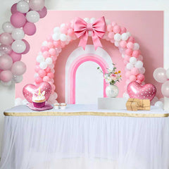 Lofaris Pink Balloon Arch Bow Wedding Backdrop, Heart Shape Balloon Rainbow Bridal Shower Background