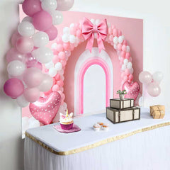 Lofaris Pink Balloon Arch Bow Wedding Backdrop, Heart Shape Balloon Rainbow Bridal Shower Background