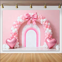 Lofaris Pink Balloon Arch Bow Wedding Backdrop, Heart Shape Balloon Rainbow Bridal Shower Background