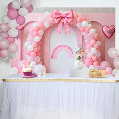 Lofaris Pink Balloon Bow Rainbow Wedding Backdrop, Heart Balloon Bridal Shower Party Photography Background