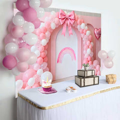 Lofaris Pink Balloon Bow Rainbow Wedding Backdrop, Heart Balloon Bridal Shower Party Photography Background
