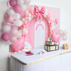 Lofaris Pink Balloon Bow Rainbow Arch Wedding Backdrop, Heart Balloon Party Photography Background