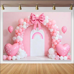 Lofaris Pink Balloon Bow Rainbow Arch Wedding Backdrop, Heart Balloon Party Photography Background