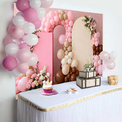Lofaris Pink Beige Balloon Arch Board Wedding Backdrop, Floral Boho Party Photography Background