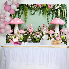 Lofaris Giant Pink Mushroom and Fairy Spring Backdrop, Enchanted Forest Floral Girls Birthday Background