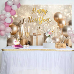 Lofaris Golden Balloon Champagne Happy New Year Backdrop, Gift Box Winter Party Celebration Photography Background