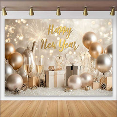 Lofaris Golden Balloon Champagne Happy New Year Backdrop, Gift Box Winter Party Celebration Photography Background