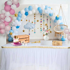 Lofaris First Birthday Cake Smash Backdrop, Blue Balloon Arch with Hanging Beads and Stars for Baby Boy