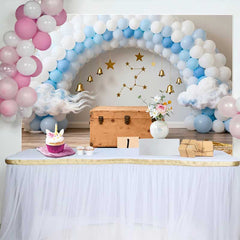 Lofaris Celestial 1st Birthday Backdrop, Blue and White Balloon Arch with Gold Bells and Stars for Boy