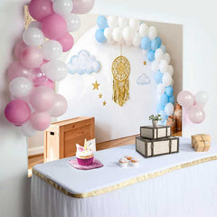 Lofaris Boho 1st Birthday Cake Smash Backdrop, Blue and White Balloon Arch with Gold Dreamcatcher Decor
