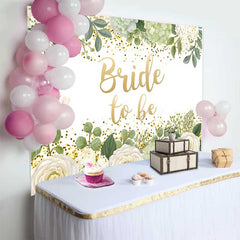 Lofaris Bride to Be Backdrop for Bridal Shower, White Floral and Green Leaves with Gold Glitter Decoration