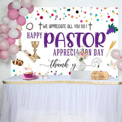 Lofaris Happy Pastor Appreciation Day Backdrop, Colorful Confetti with Religious Icons for Church Party
