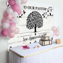 Lofaris Black and White Tree of Life Pastor Appreciation Backdrop, Thank You Church Event Decor, Photography Background