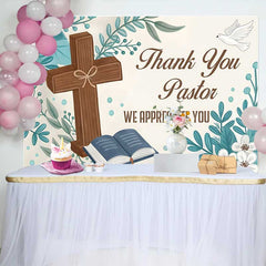 Lofaris Thank You Pastor Cross Bible Floral Backdrop, Church Appreciation Event Decorations, Photography Background