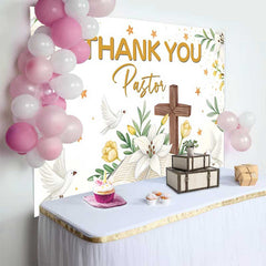 Lofaris Thank You Pastor Cross Bible Lily Dove Backdrop, Church Appreciation Event Decorations, Photography Background