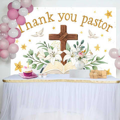 Lofaris White Lily Cross Bible Thank You Pastor Backdrop, Church Appreciation Event Decorations, Photography Background