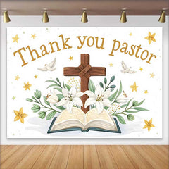 Lofaris White Lily Cross Bible Thank You Pastor Backdrop, Church Appreciation Event Decorations, Photography Background