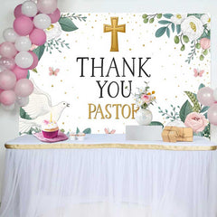 Lofaris Pink Floral Gold Cross Thank You Pastor Backdrop, Dove Church Appreciation Event Decor, Photography Background