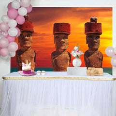 Lofaris Easter Island Moai Statues Sunset Scenery Backdrop, Ancient Landscape Photography Background, Party Decorations