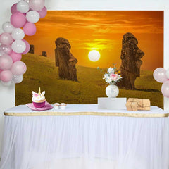 Lofaris Easter Island Moai Statues Sunset Landscape Backdrop, Ancient Wonders Scenery Event Photography Background
