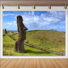 Lofaris Profile Easter Island Moai Statue Landscape Backdrop, Ancient Monument Blue Sky Photography Background