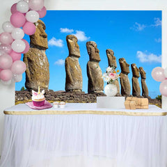 Lofaris Easter Island Moai Statues Landscape Backdrop, Ancient Wonders Scenery Party Decoration, Photography Background