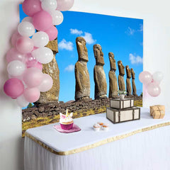 Lofaris Easter Island Moai Statues Landscape Backdrop, Ancient Wonders Scenery Party Decoration, Photography Background