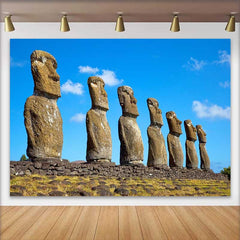 Lofaris Easter Island Moai Statues Landscape Backdrop, Ancient Wonders Scenery Party Decoration, Photography Background