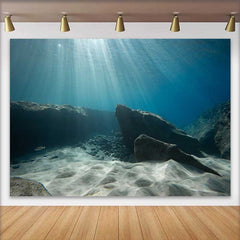 Lofaris Underwater Ocean Floor Sun Rays Backdrop, Sea Bottom Marine Landscape Party Decorations, Photography Background
