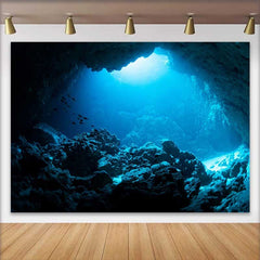 Lofaris Ocean Underwater Cave Landscape Backdrop, Deep Sea Fish Marine Party Decorations, Photography Background