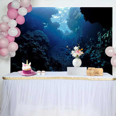 Lofaris Mysterious Deep Blue Underwater Cave Natural Scenery Backdrop, Serene Coral Reef for Aquatic Party