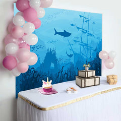 Lofaris Blue Ocean Underwater World natural scenery backdrop with Sharks, Stingrays Sunken Ship for Marine Life Photography