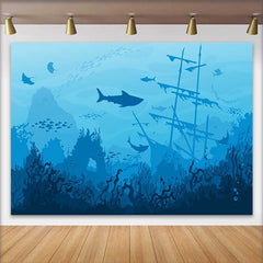 Lofaris Blue Ocean Underwater World natural scenery backdrop with Sharks, Stingrays Sunken Ship for Marine Life Photography