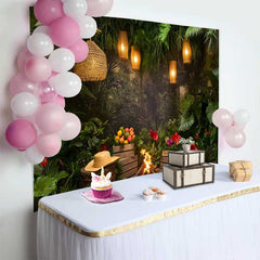 Lofaris Wild Jungle Tropical Birthday Cake Smash Backdrop, Greenery Safari Adventure Party Decor
