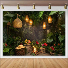 Lofaris Wild Jungle Tropical Birthday Cake Smash Backdrop, Greenery Safari Adventure Party Decor