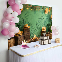 Lofaris Green Tropical Jungle Leaves Birthday Cake Smash Backdrop, Rustic Campfire Photo Studio Prop