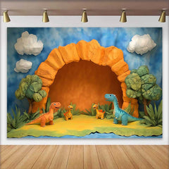 Lofaris Cute Cartoon Dinosaurs and Cave Birthday Cake Smash Backdrop, Prehistoric Jungle Party Decor