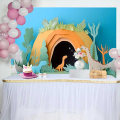 Lofaris Cute Paper Cut Dinosaurs Prehistoric Cave Birthday Cake Smash Backdrop, Jungle Foliage Baby Birthday Party Decor