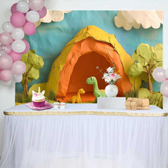 Lofaris Adorable Papercraft Dinosaur Birthday Cake Smash Backdrop, Prehistoric Cave and Green Jungle Party Decor