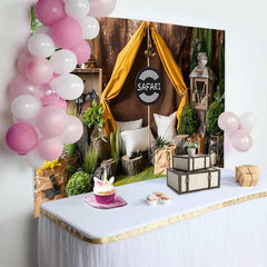 Lofaris Rustic Safari Adventure Tent Birthday Cake Smash Backdrop, Wild One Jungle Theme Party Decor