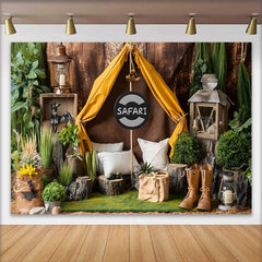 Lofaris Rustic Safari Adventure Tent Birthday Cake Smash Backdrop, Wild One Jungle Theme Party Decor