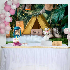 Lofaris Safari Jungle Tent Birthday Cake Smash Backdrop, Wild One Adventure Party Decor