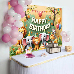 Lofaris Cute Safari Jungle Animals Happy Birthday Backdrop, Colorful Wild One Party Decor for Kids