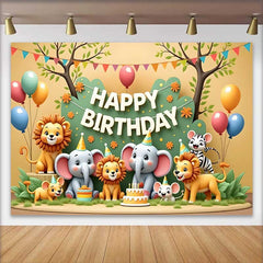 Lofaris Cute Safari Jungle Animals Happy Birthday Backdrop, Colorful Wild One Party Decor for Kids
