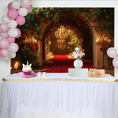 Lofaris Elegant Red Rose Archway and Petals Party Backdrop, Romantic Wedding Engagement and Anniversary Decor