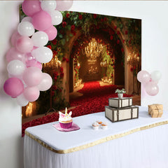 Lofaris Elegant Red Rose Archway and Petals Party Backdrop, Romantic Wedding Engagement and Anniversary Decor