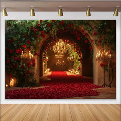 Lofaris Elegant Red Rose Archway and Petals Party Backdrop, Romantic Wedding Engagement and Anniversary Decor