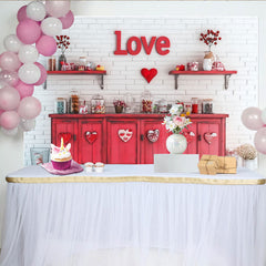 Lofaris Red and White Brick Wall Love Heart Party Backdrop, Romantic Valentine's Day Wedding Anniversary Decor