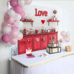 Lofaris Red and White Brick Wall Love Heart Party Backdrop, Romantic Valentine's Day Wedding Anniversary Decor